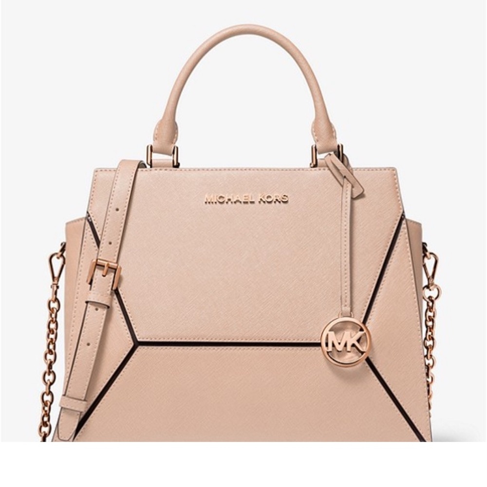 Michael Kors Light Pink Prism large Saffiano Satchel with Structured Design